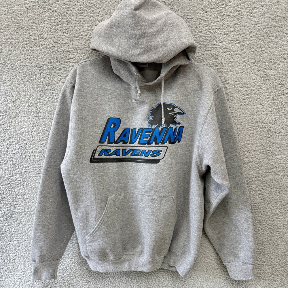 Ravenna Ravens Pullover Hoodie Gray L Large Jerzees Super Sweats Long Sleeve